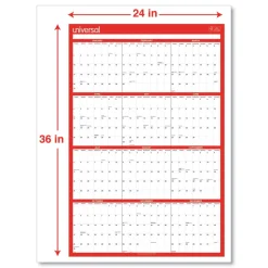 24 in. x 36 in. 12-Month (Jan-Dec 2026) Erasable Wall Calendar - White/Red Sheets Calendars & Planners
