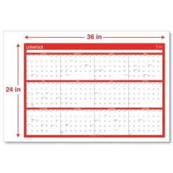 24 in. x 36 in. 12-Month (Jan-Dec 2026) Erasable Wall Calendar - White/Red Sheets Calendars & Planners