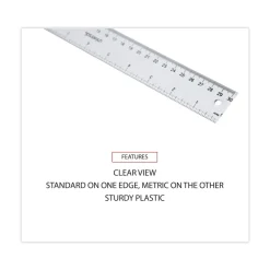 Hot Clear Plastic Standard/Metric 12 in. Ruler - Clear Measuring Tools