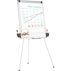 Clearance UNV43031 29 in. x 41 in. Tripod-Style Dry Erase Easel - White/Silver Office Presentation Supplies
