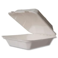 Discount 7.9 in. x 7.9 in. x 2.9 in. Nourish Molded Fiber Compostable Sugarcane Takeout Containers - White (200/Carton) Tabletop And Serveware