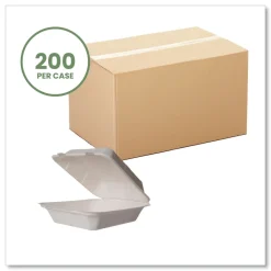 Discount 7.9 in. x 7.9 in. x 2.9 in. Nourish Molded Fiber Compostable Sugarcane Takeout Containers - White (200/Carton) Tabletop And Serveware