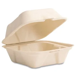 Outlet 5.9 in. x 5.9 in. x 2.9 in. Nourish Molded Fiber Compostable Sugarcane Takeout Containers - White (400/Carton) Tabletop And Serveware