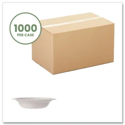 Online 12 oz. Molded Fiber Compostable Sugarcane Tableware Bowl - White (1000/Carton) Tabletop And Serveware