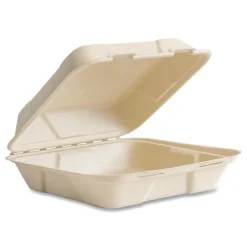 New 9 x 9 x 3 Nourish Molded Compostable Sugarcane Fiber Takeout Containers - White (200/Carton) Tabletop And Serveware