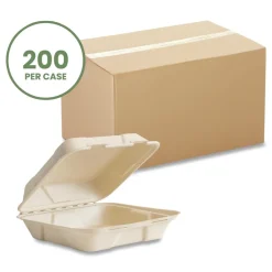 New 9 x 9 x 3 Nourish Molded Compostable Sugarcane Fiber Takeout Containers - White (200/Carton) Tabletop And Serveware