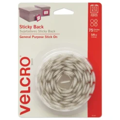 Clearance 0.63 in. Diameter Removable Adhesive Sticky-Back Fasteners - White (75/Pack) Paper Clips, Binder Clips, & Fasteners