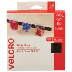 Sale 0.75 in. x 15 ft. Removable Adhesive Sticky-Back Fasteners with Dispenser - Black (1-Roll) Paper Clips, Binder Clips, & Fasteners