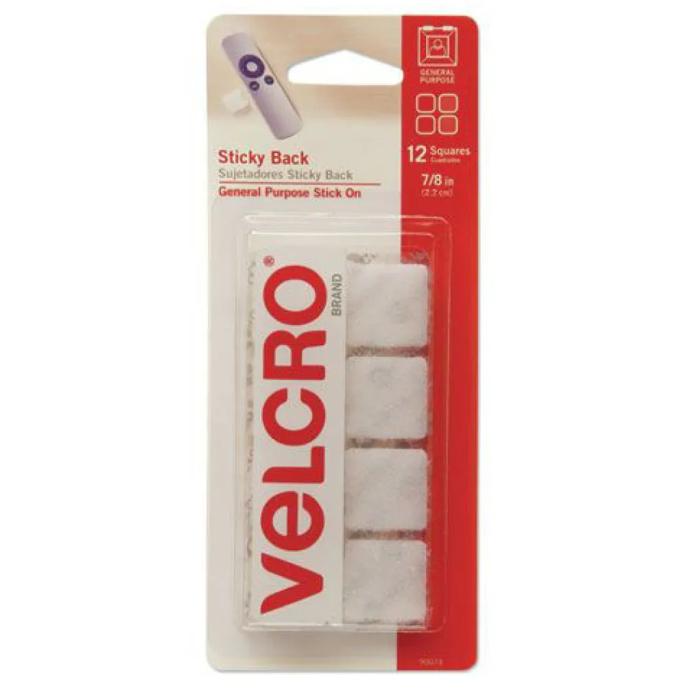 Sale 0.88 in. x 0.88 in. Removable Adhesive Sticky-Back Fasteners - White (12/Pack) Paper Clips, Binder Clips, & Fasteners