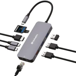 9 Port USB-C Pro Multiport Hub - Gray Office Electronics & Batteries