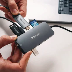 9 Port USB-C Pro Multiport Hub - Gray Office Electronics & Batteries