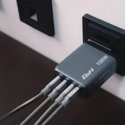 New 100 Watts 4-Port GaN Wall Charger - Black/Gray Office Electronics & Batteries
