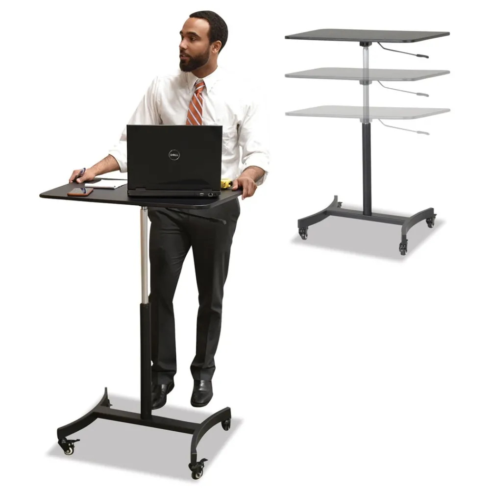 Hot 30.75 in. x 22 in. x 29 in. to 44 in. High Rise Collection Mobile Adjustable Standing Desk - Black Cleaning & Janitorial Supplies
