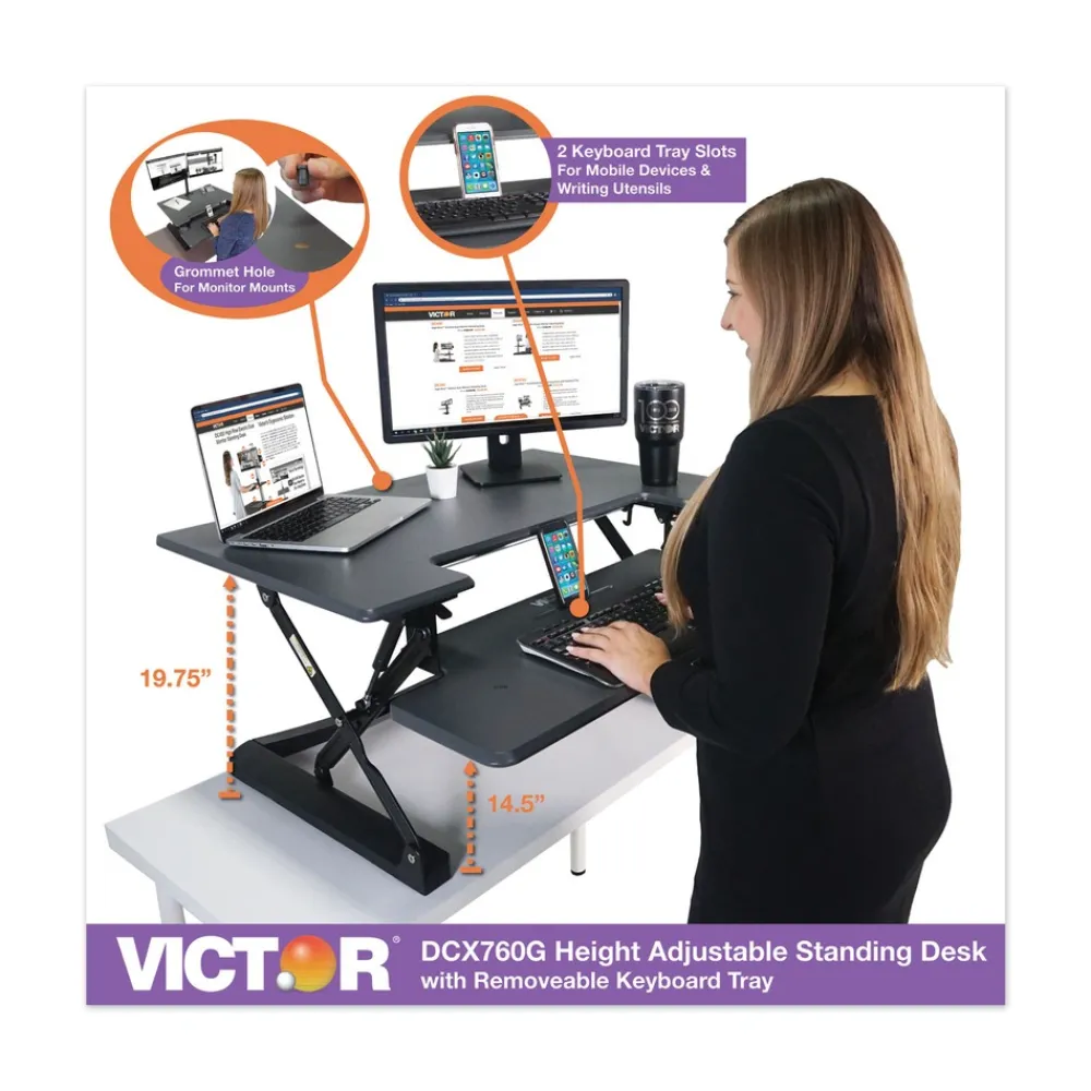 Hot 36 in. x 31.25 in. x 5.25 in. to 20 in. High Rise Height Adjustable Standing Desk with Keyboard Tray - Gray/Black Cleaning & Janitorial Supplies