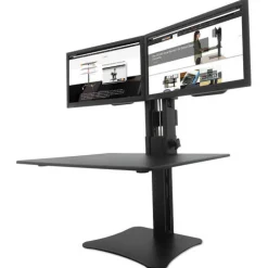 Discount DC350A High Rise 28 in. x 23 in. x 10.5 in. to 15.5 in. Dual Monitor Standing Desk Workstation - Black Office Furniture & Lighting