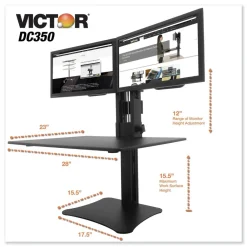 Discount DC350A High Rise 28 in. x 23 in. x 10.5 in. to 15.5 in. Dual Monitor Standing Desk Workstation - Black Office Furniture & Lighting