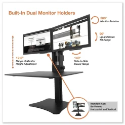 Discount DC350A High Rise 28 in. x 23 in. x 10.5 in. to 15.5 in. Dual Monitor Standing Desk Workstation - Black Office Furniture & Lighting