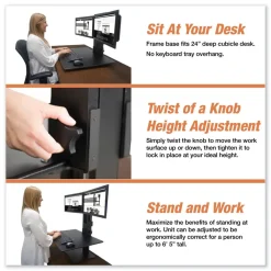 Discount DC350A High Rise 28 in. x 23 in. x 10.5 in. to 15.5 in. Dual Monitor Standing Desk Workstation - Black Office Furniture & Lighting