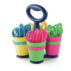 Discount 5 in. Long 2 in. Cut Length Scissor Caddy with Kids' Scissors - Straight Assorted Color Handles Arts & Crafts Supplies