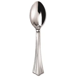 Outlet 6 1/4 in. Reflections Design Heavyweight Plastic Spoons - Silver (600/Carton) Tabletop And Serveware