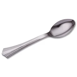 Outlet 6 1/4 in. Reflections Design Heavyweight Plastic Spoons - Silver (600/Carton) Tabletop And Serveware