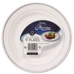 Online RSMP91210WS 9 in. Diameter Masterpiece Plastic Plates - White/Silver (120/Carton) Tabletop And Serveware