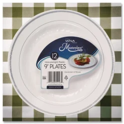 Online RSMP91210WS 9 in. Diameter Masterpiece Plastic Plates - White/Silver (120/Carton) Tabletop And Serveware