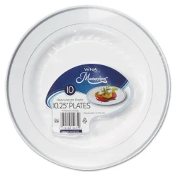 Best RSM101210WS 10.25 in. Diameter Masterpiece Plastic Plates - White/Silver (120/Carton) Tabletop And Serveware