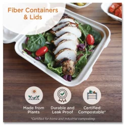 8.7 in. x 6.5 in. x 2.1 in. 32 oz. Paper Fiber Containers - Natural (400/Carton) Tabletop And Serveware