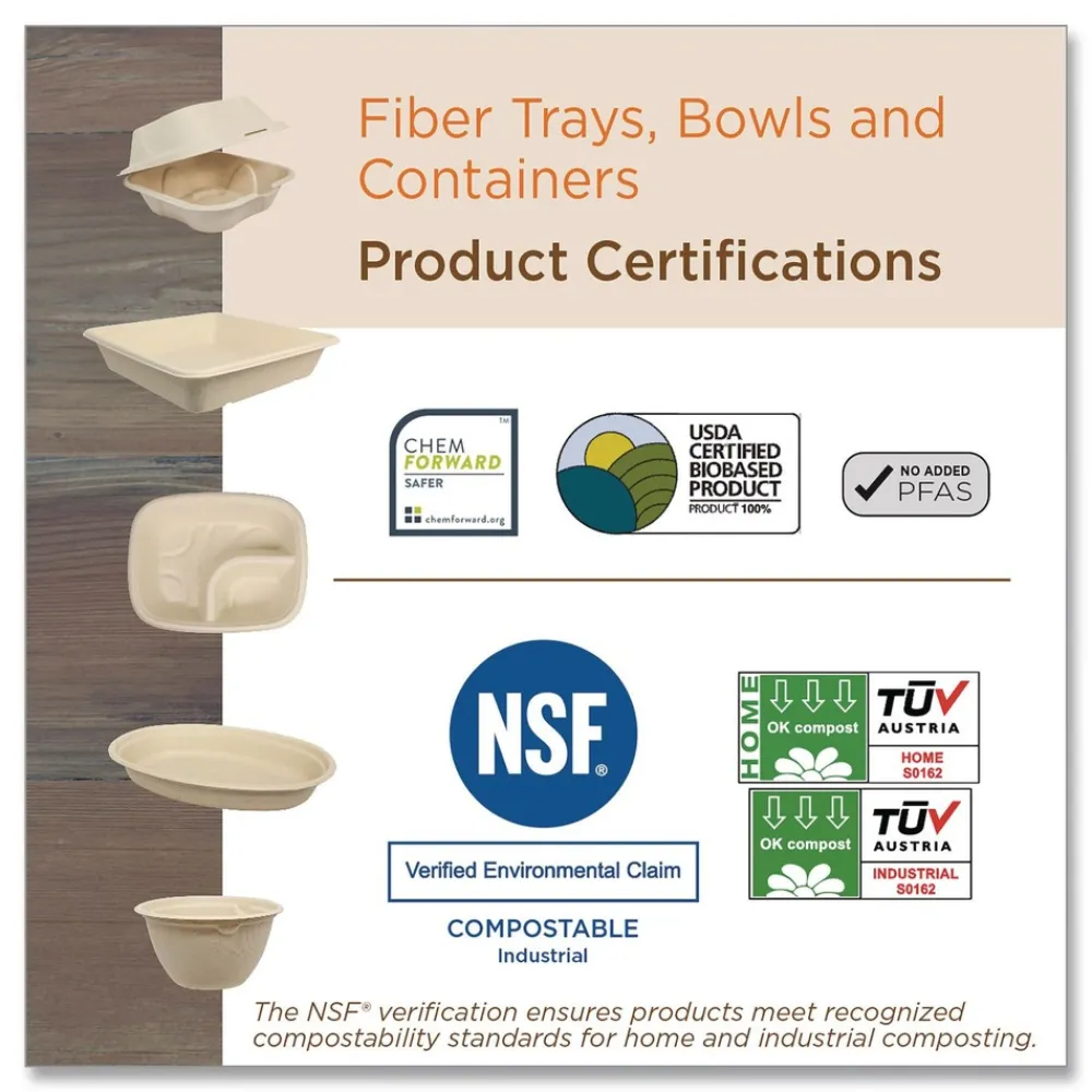 8.7 in. x 6.5 in. x 3.1 in. 48 oz. Paper Fiber Containers - Natural (400/Carton) Tabletop And Serveware