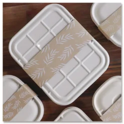 7.5 in. x 10 in. x 3.25 in. Leaf Design Paper Fiber Container Sleeves - Natural (800/Carton) Tabletop And Serveware