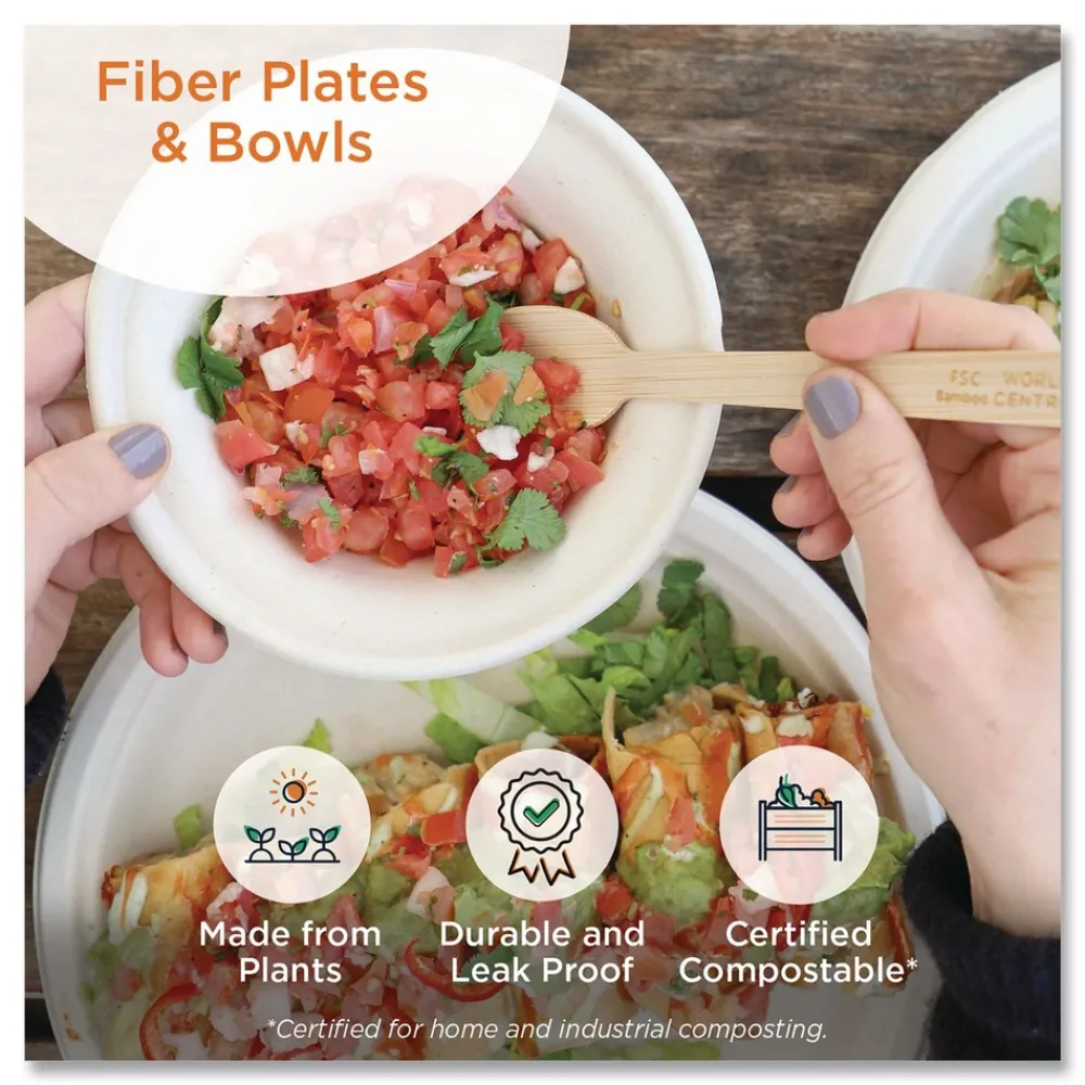 Clearance PLSC9TLFS 9 in. Diameter 3-Compartment Paper Fiber Plates - Natural (1000/Carton) Tabletop And Serveware