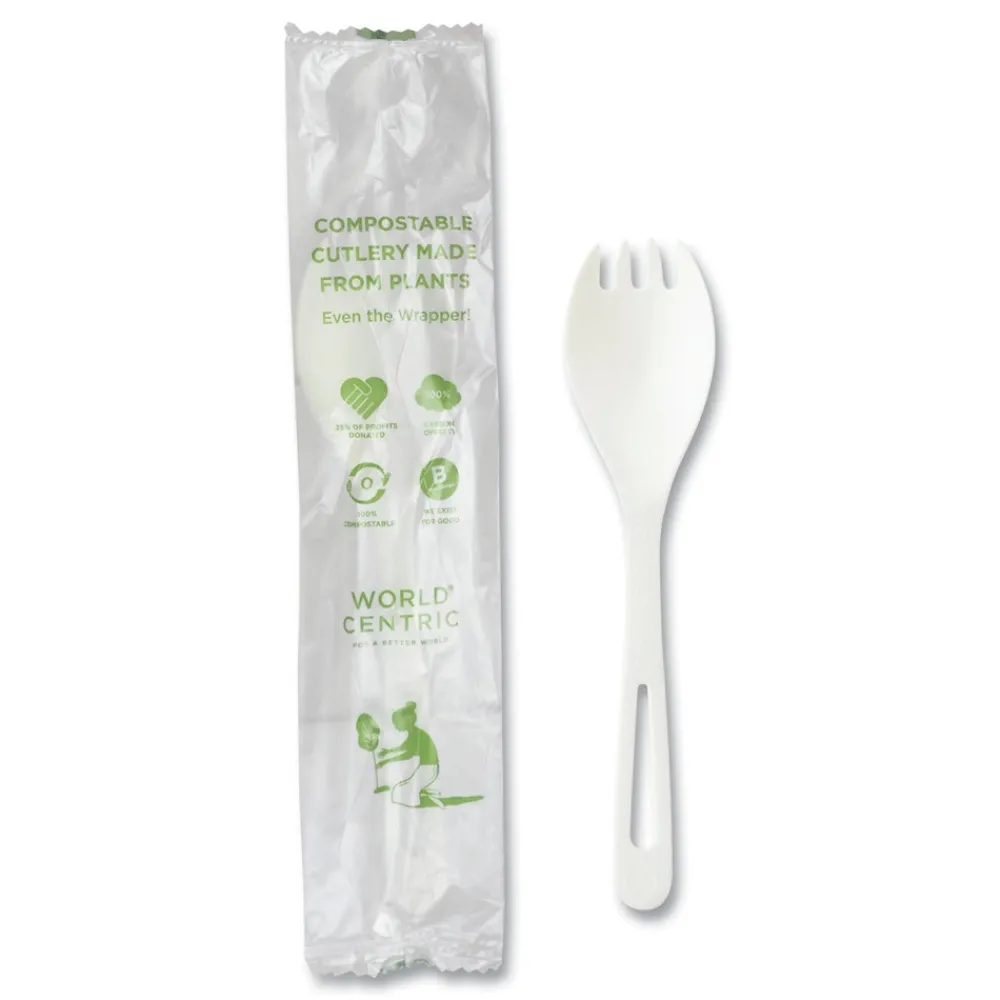 Clearance RK-PS-I TPLA Compostable Plastic Cutlery Spork - White (750/Carton) Tabletop And Serveware