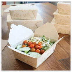 Hot TO-NT-3 6.25 in. x 8.7 in. x 2.5 in. 65 oz. Sugarcane No Tree Folded Takeout Containers - Natural (200/Carton) Tabletop And Serveware