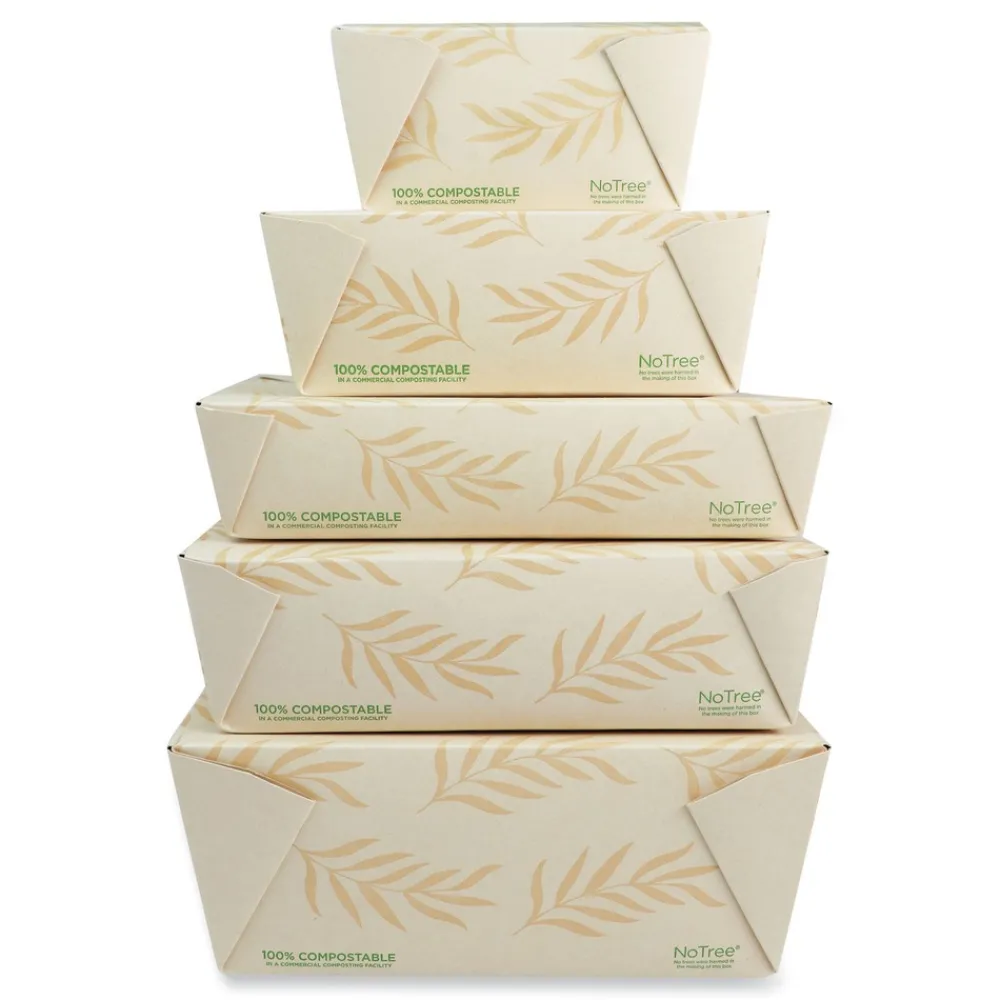 Discount TO-NT-8 5.5 in. x 6.9 in. x 2.5 in. 46 oz. Sugarcane No Tree Folded Takeout Containers - Natural (300/Carton) Tabletop And Serveware