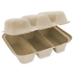 TO-SC-T3-LFS 8.8 in. x 8.2 in. x 2.9 in. Paper Fiber Hinged Containers - Natural (300/Carton) Tabletop And Serveware