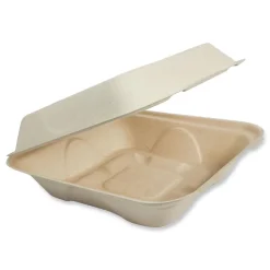 New TO-SC-U85-3-LFP 7 in. x 8.3 in. x 3.2 in. Paper Fiber Hinged Containers - Natural (300/Carton) Tabletop And Serveware