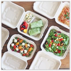 New TO-SC-U85-3-LFP 7 in. x 8.3 in. x 3.2 in. Paper Fiber Hinged Containers - Natural (300/Carton) Tabletop And Serveware
