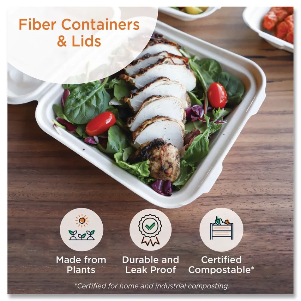 Sale TRLSC10LF 7.8 in. x 10.1 in. x 0.5 in. Paper Fiber Lids for Fiber Containers - Natural (400/Carton) Tabletop And Serveware