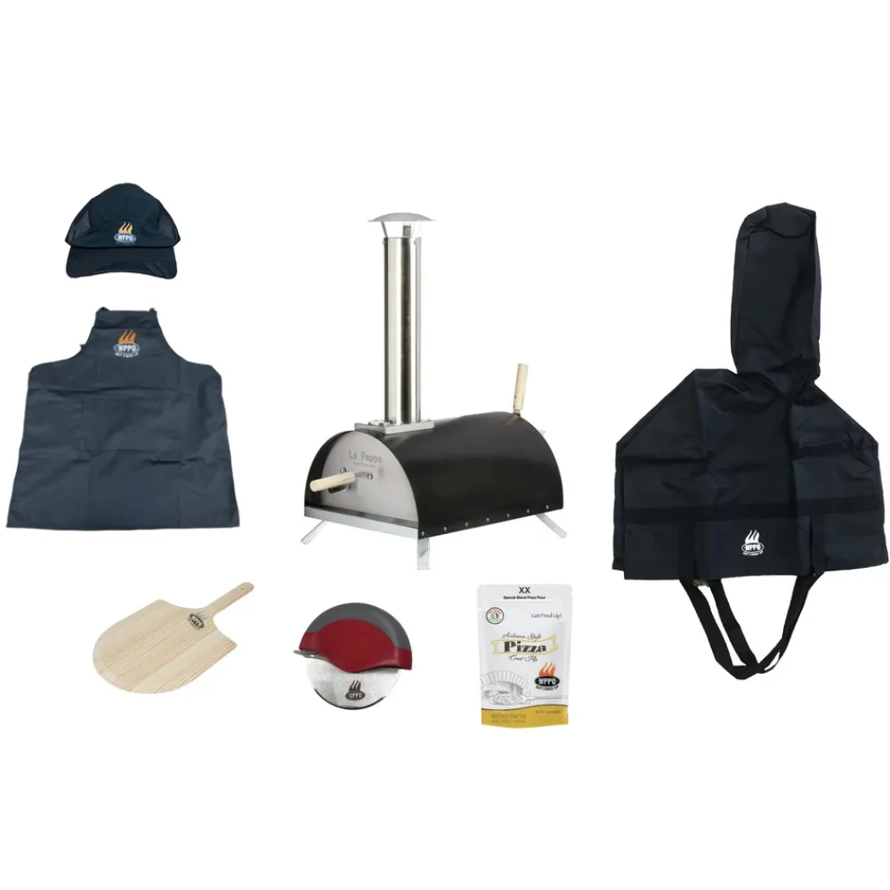 Clearance 7-Piece 20 in. x 27 in. x 32 in. Le Peppe Portable Wood Fired Pizza Oven Kit - Black Outdoor Cooking|Kitchen Appliances