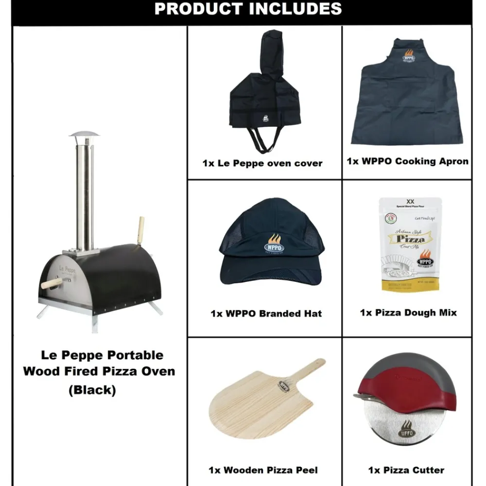 Clearance 7-Piece 20 in. x 27 in. x 32 in. Le Peppe Portable Wood Fired Pizza Oven Kit - Black Outdoor Cooking|Kitchen Appliances
