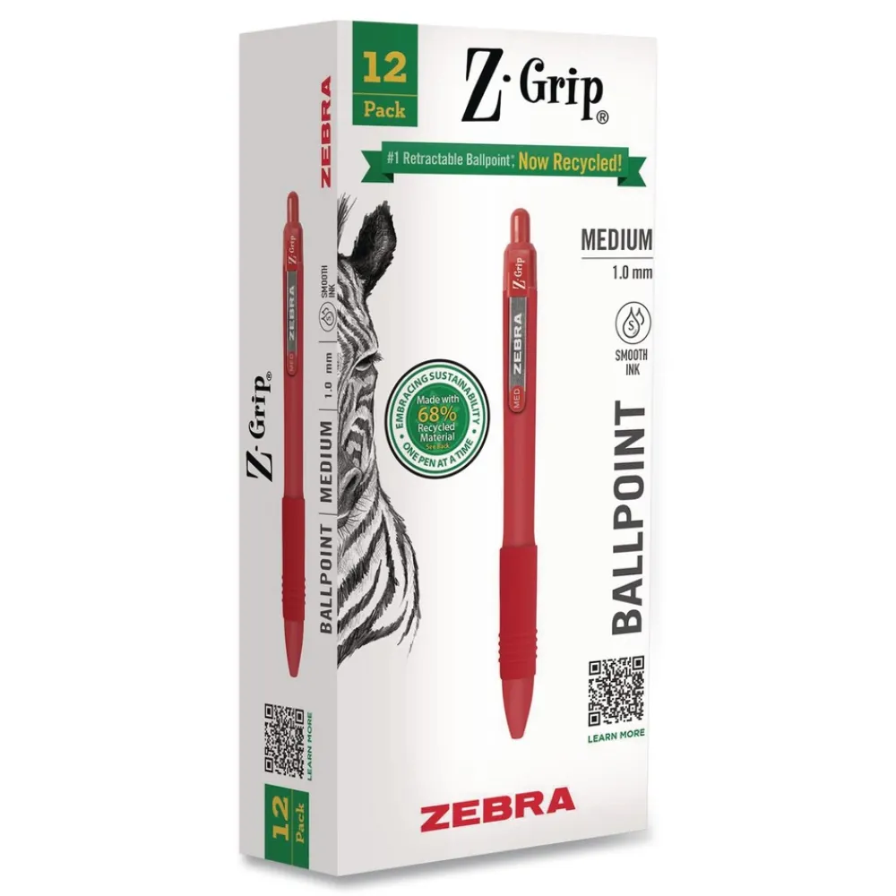 New 20630 Z-Grip Medium 1 mm Recycled Retractable Ballpoint Pen - Red Ink/Red Barrel (1-Dozen) Pens, Pencils & Markers