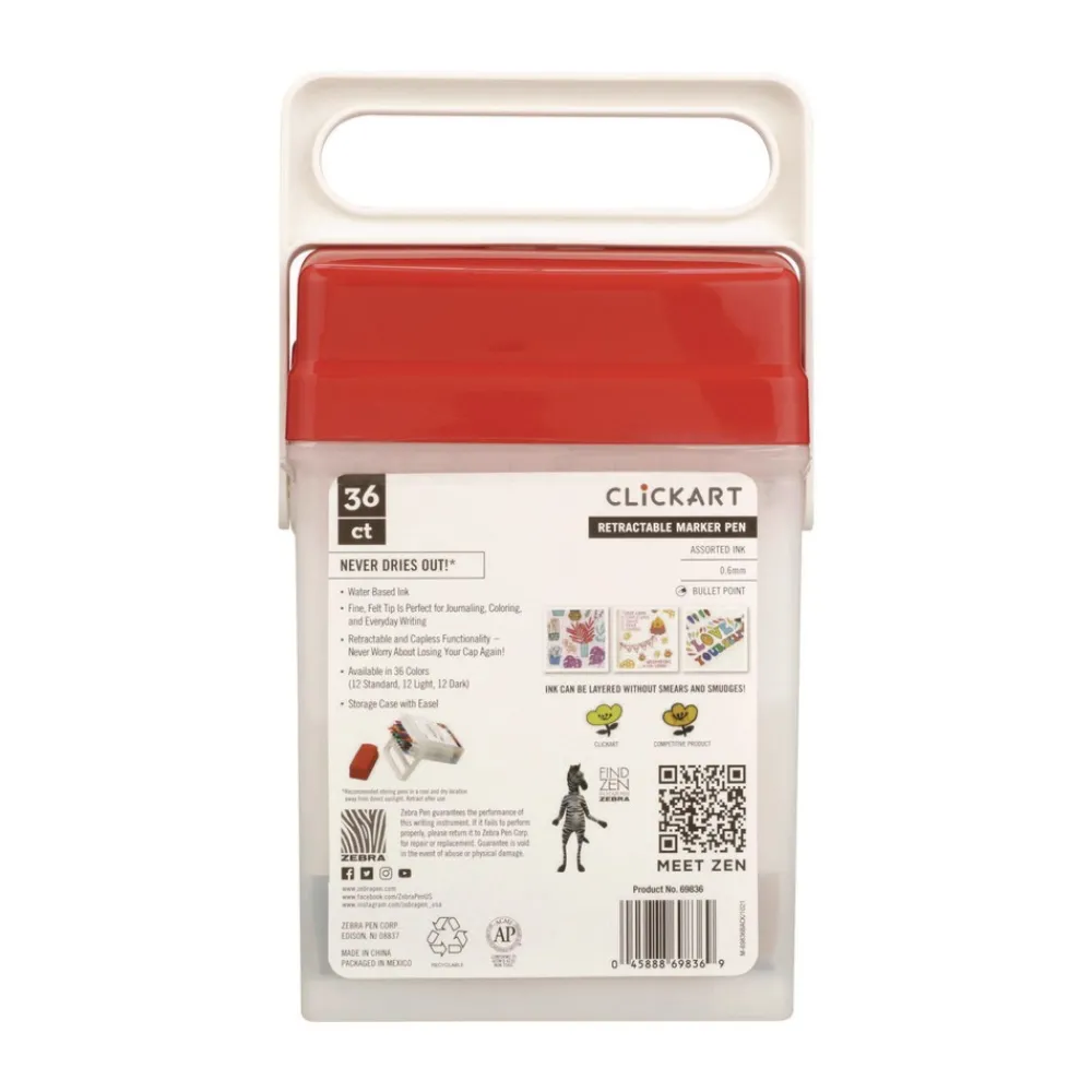 Outlet ClickArt Fine 0.6 millimeter Retractable Porous Point Pen - Assorted Ink/White Barrel (36/Pack) Pens, Pencils & Markers