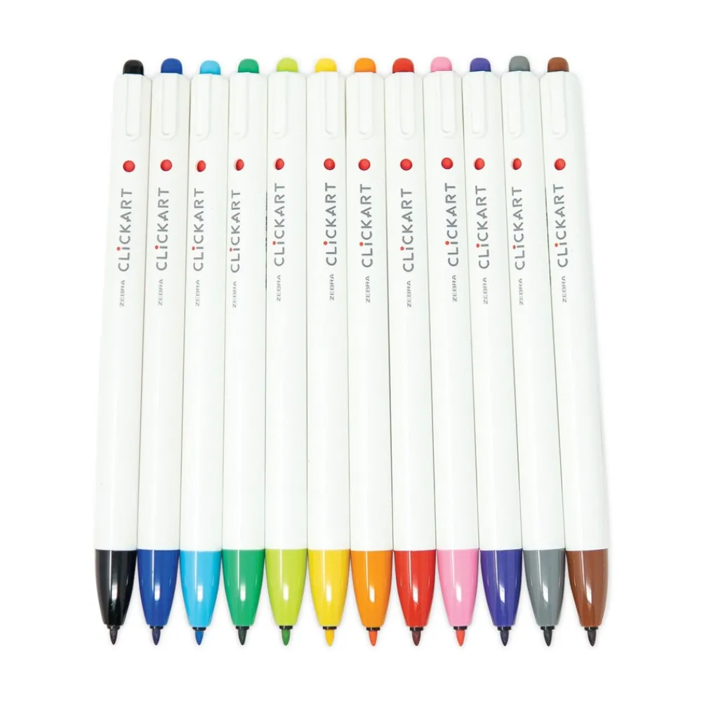 Outlet ClickArt Fine 0.6 millimeter Retractable Porous Point Pen - Assorted Ink/White Barrel (36/Pack) Pens, Pencils & Markers