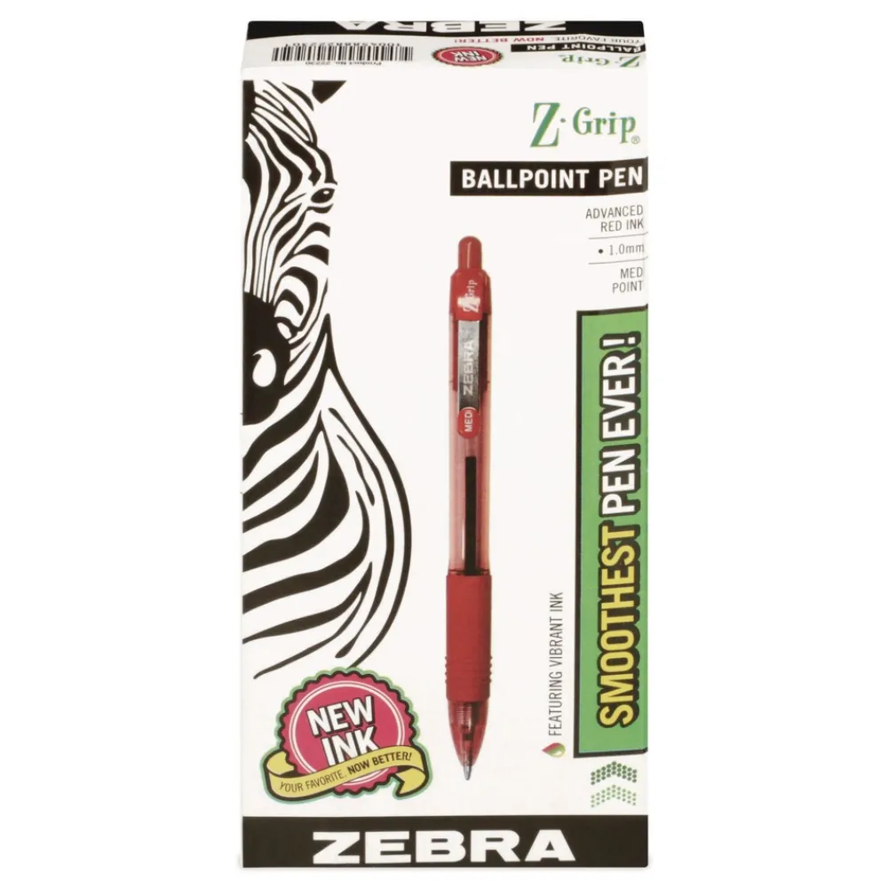 Sale Z-Grip Ballpoint Pen, Retractable, Medium 1 mm, Red Ink, Red/Clear Barrel, Dozen Pens, Pencils & Markers