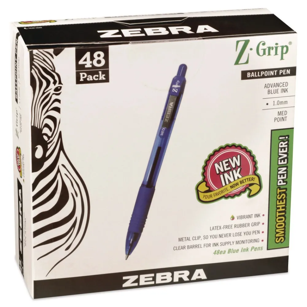Sale Z-Grip Ballpoint Pen, Retractable, Medium 1 mm, Blue Ink, Blue/Clear Barrel, 48/Pack Pens, Pencils & Markers
